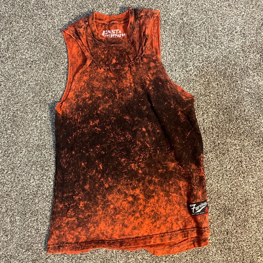 Affliction Orange and Black Sleeveless Top